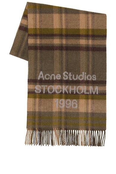 Acne Studios Venus Check 1996 Scarf in Olive Green & Grey