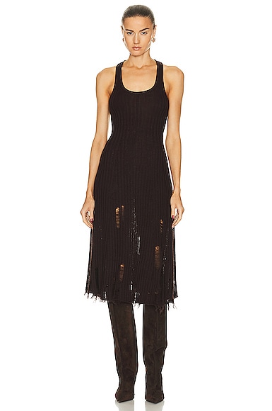 Acne Studios Sleeveless Distressed Knit Dress in Dark Brown