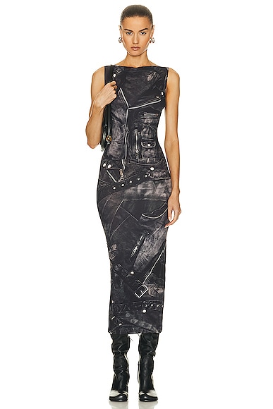 Acne Studios Printed Maxi Dress in Faded Black