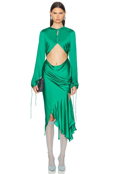 Acne Studios Silk Fluid Dress in Jade Green