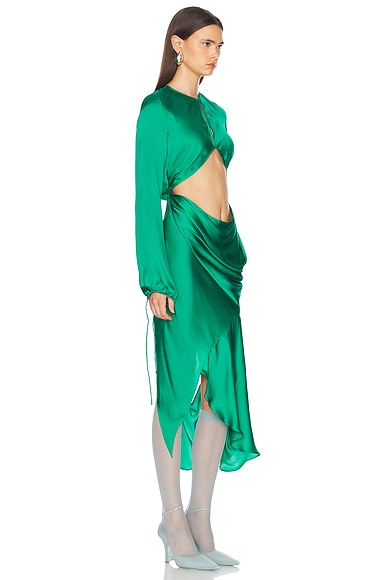 Shop Acne Studios Silk Fluid Dress In Jade Green