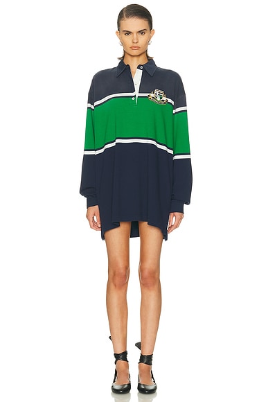 Acne Studios Eatone Rugby Dress in Navy & Green