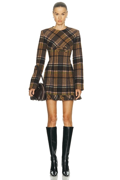 Acne Studios Delfin Plaid Mini Dress in Multi Brown