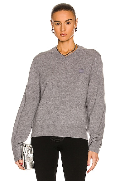 Acne Studios Face V Neck Sweater in Grey Melange