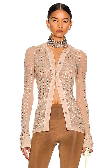 Acne Studios Cardigan in Sand & Silver | FWRD