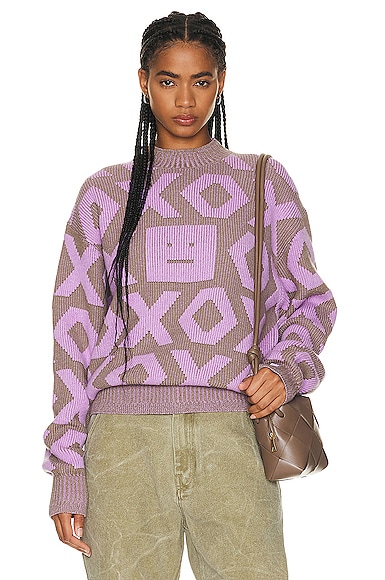 Acne Studios Face Sweater in Khaki Beige & Smoky Purple