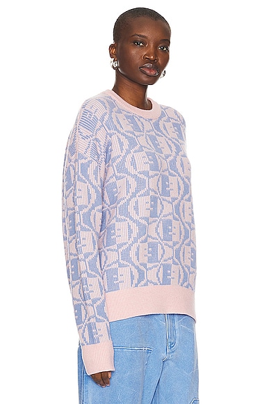 Shop Acne Studios Face Knit Sweater In Faded Pink Melange & Light Blue
