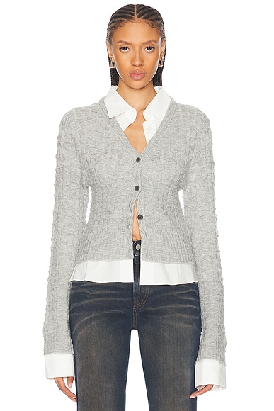 Acne Studios Kaite Krinkle Cardigan in Light Grey | FWRD