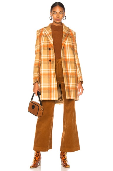 Acne Studios Plaid Coat in Camel Beige FWRD