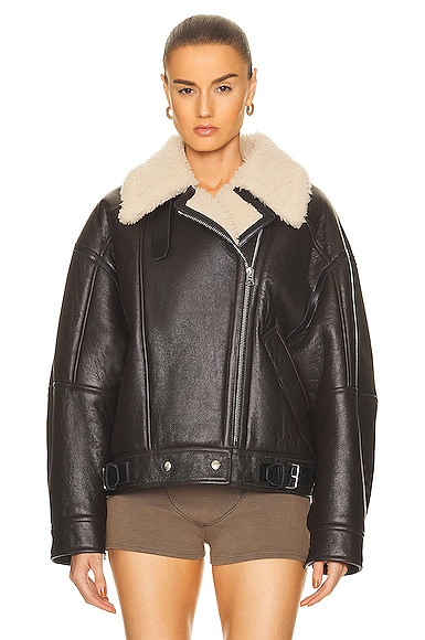 Acne Studios Biker Jacket In Dark Brown & Beige