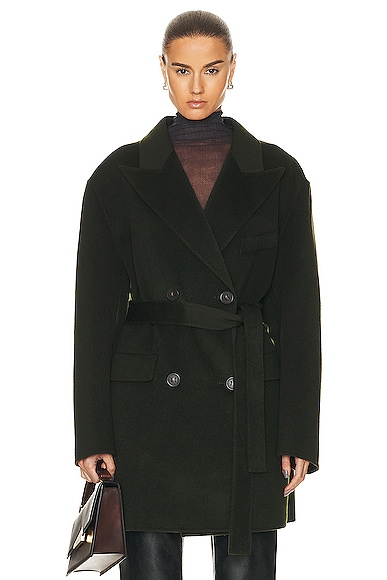 Acne Studios Belted Short Coat in Forest Green