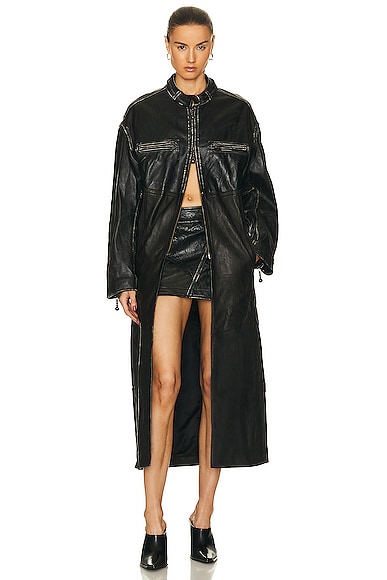 Acne Studios Leather Floor Length Coat in Black