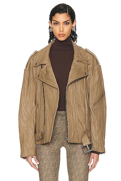 Shop Acne Studios Oversized Leather Jacket In Brown