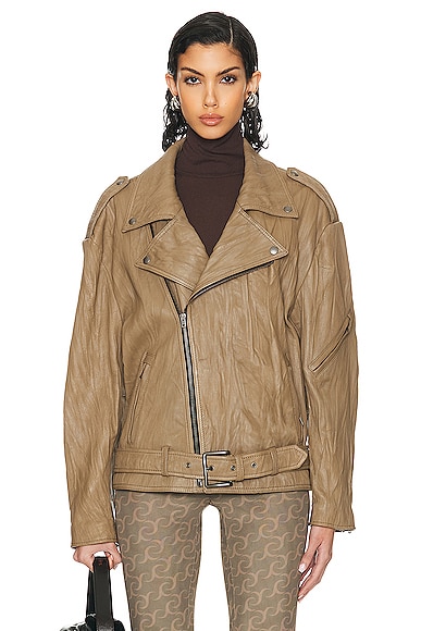 Shop Acne Studios Oversized Leather Jacket In Brown