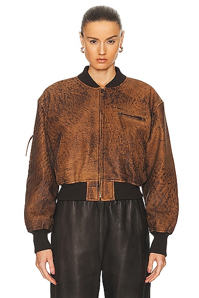 Acne Studios Crop Leather Jacket in Brown