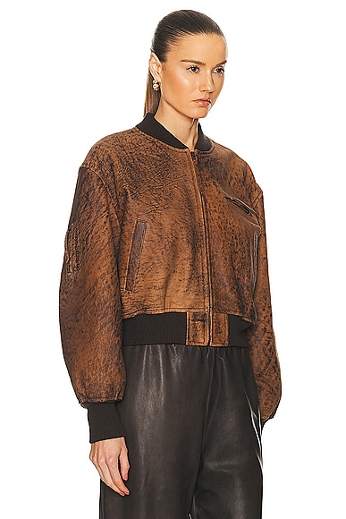 Shop Acne Studios Crop Leather Jacket In Brown