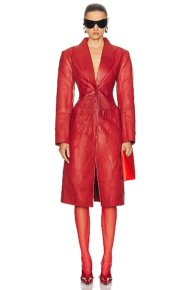 Shop Acne Studios Leather Coat In Red
