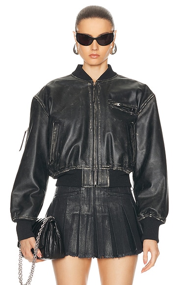 Shop Acne Studios Cropped Leather Jacket In Black