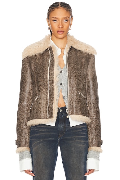 Acne Studios Lella Leather Jacket in Grey & Beige