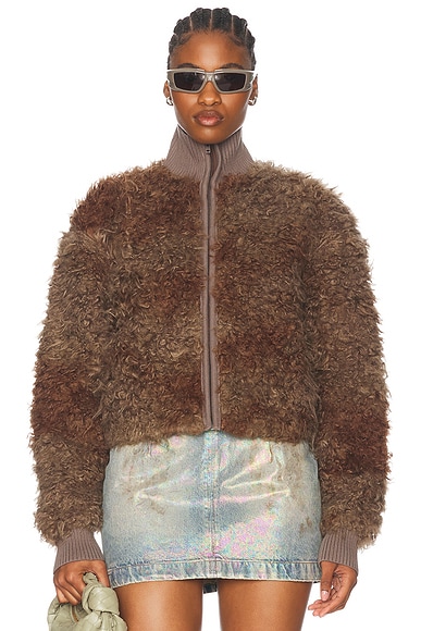 Acne Studios Freya Faux Fur Jacket in Mud Brown | FWRD