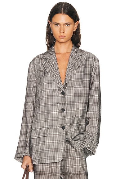 Acne Studios Junida Check Fluid Suit Jacket in Dark Grey