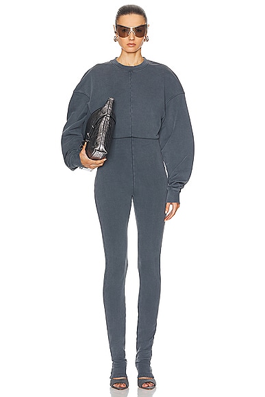 Shop Acne Studios Long Sleeve Jumpsuit In Anthracite Grey