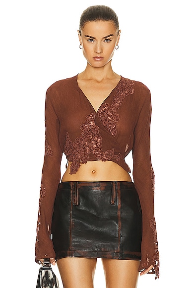 Shop Acne Studios Cropped Blouse In Rust Brown