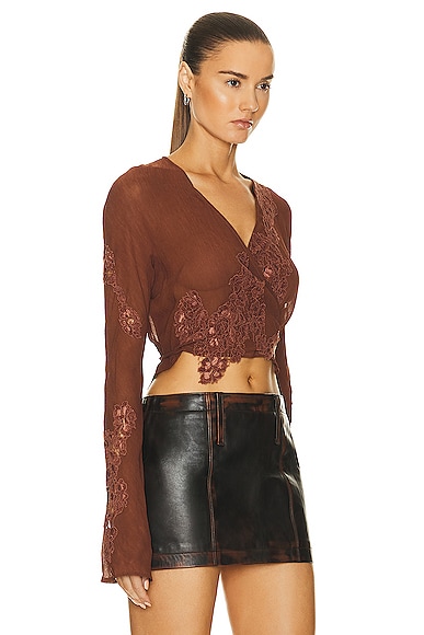Shop Acne Studios Cropped Blouse In Rust Brown