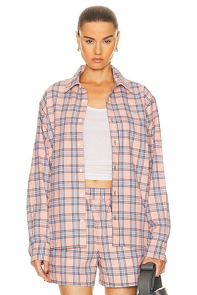 Shop Acne Studios Face Flannel Shirt In Pink & Blue