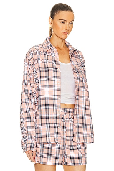 Shop Acne Studios Face Flannel Shirt In Pink & Blue