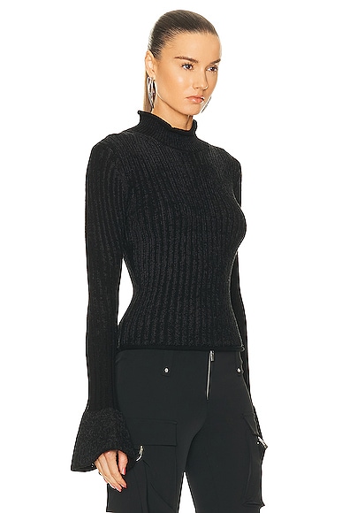 Shop Acne Studios Long Sleeve Knit Top In Anthracite & Black