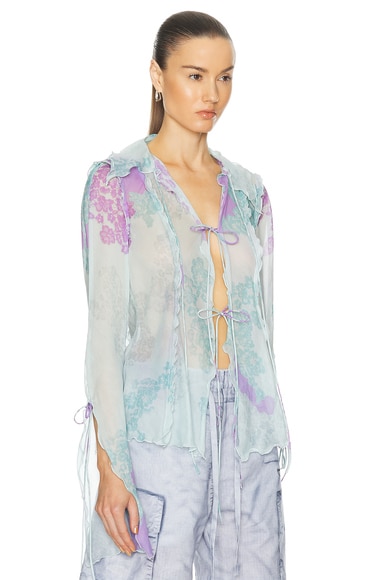 Shop Acne Studios Satty Long Sleeve Blouse In Blue & Lilac