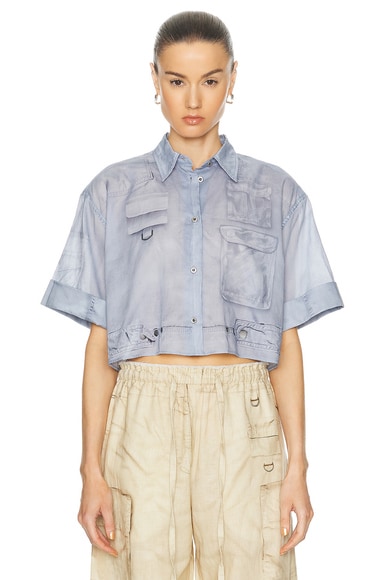 Shop Acne Studios Shona Short Sleeve Cargo Top In Light Blue