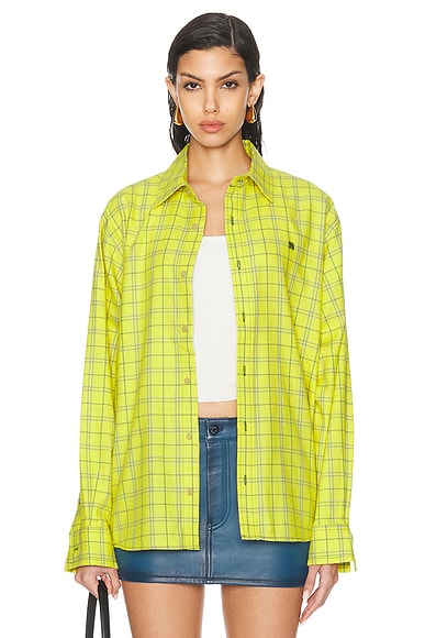 Acne Studios Face Button Up Shirt in Yellow & Green
