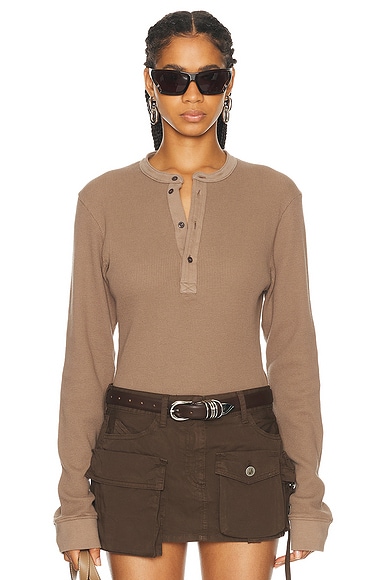 Acne Studios Henley Long Sleeve Top in Taupe Brown