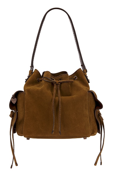 Acne Studios Multipocket Bucket Suede Bag in Cognac Brown