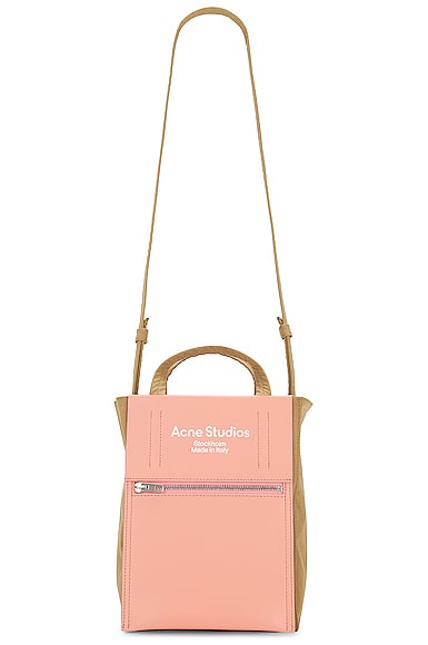 Small Zipper Front Tote Bag In Brown & Pink