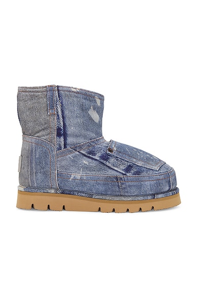 Acne Studios Batter Low Denim Print Boot in Multi Blue