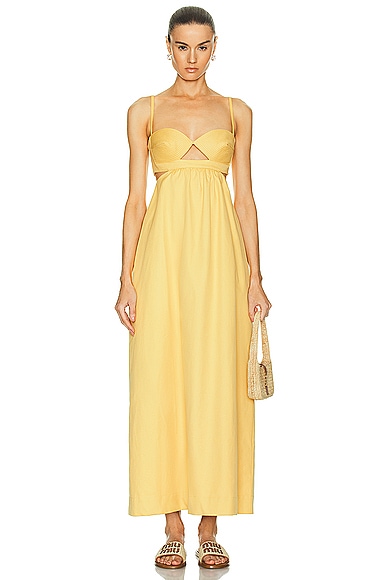 Shop Adriana Degreas Matelasse Cotton Long Dress In Yellow