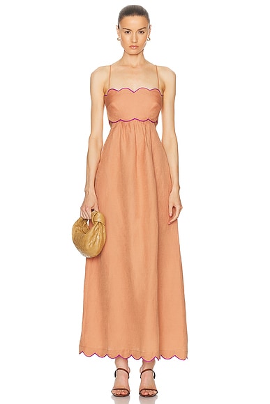 ADRIANA DEGREAS Seashell Solid Cut Out Long Dress in Peach