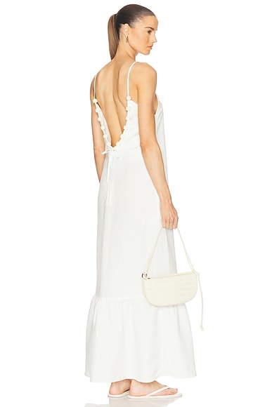 ADRIANA DEGREAS Golden Age Solid Strap Long Dress in Off White