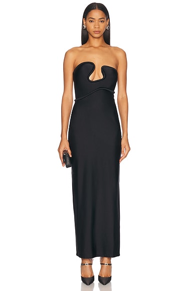 ADRIANA DEGREAS Waves Strapless Long Dress in Black