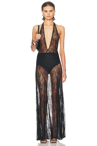 Lace Bare-Back Long Dress