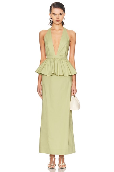 Solid Deep V Peplum Maxi Dress