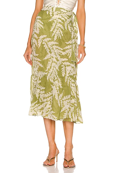 ADRIANA DEGREAS Classic Foliage Pareo Skirt in Green