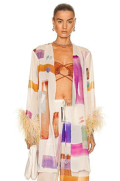 Illusion Short Robe With Feathers