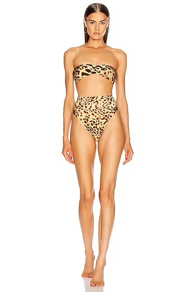 Leopard Bandeau With High Leg Bikini