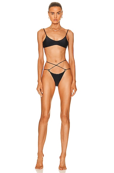 ADRIANA DEGREAS Solid Bikini Set With Wraparound Ties in Black