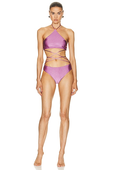 Adriana Degreas Solid Wrap Around Bikini In Violet