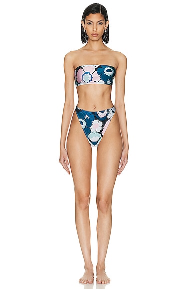 Adriana Degreas Flower Power High Leg Bandeau Bikini In Unique